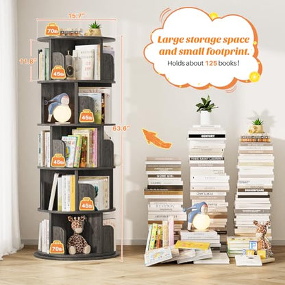 Aheaplus 5 Tier Wood Rotating Bookshelf, 360° Spinning Book Shelf Tower - color: Black Oak, size: 5-Tier