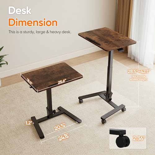 Monomi 25“ Mobile Folding Desk,Pneumatic Sit-Stand Table,No Assembly,Brown - color: Brown