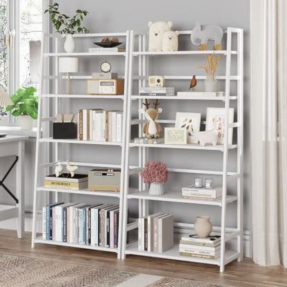 JSB 5 Tier Bookshelf, No Assembly Folding Ladder Bookshelf, 51.6in Tall Foldable Ladder Shelf, Bookcase for Home Office, Living Room,Space-Saving (All White, 5 Tier) - color: All White