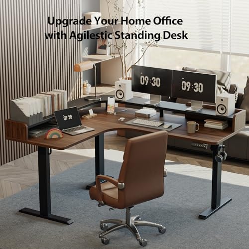 Agilestic L Shaped Standing Desk with Monitor Shelf, 63 Inch, Dark Walnut - color: Dark Walnut, size: 63 x 55 Inch with shelf