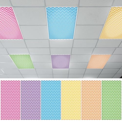 QOUBAI 6PCS Fluorescent Light Covers, 4x2 Feet Magnetic Light Cover Fluorescent Lights Shade Panel Positive Inspirational Ceiling Lights Filters for Office Classroom Home Drop Ceiling Striated - color: Striated