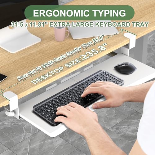 UPGRAVITY Extra Large Keyboard Tray Under Desk - Slide Out with Sturdy C-Clip Mount System, 31.5" (35.8" Including Clamps) x 11.8" Put-Out Keyboard Tray Computer Drawer for Ergonomic Typing, White - color: White