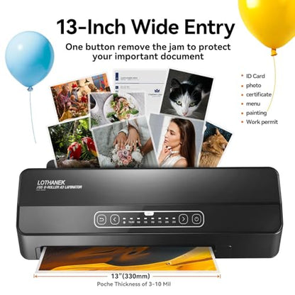 A3 6-Roller Commercial Laminator Machine, LOTHANEK 3-10 Mil 13 inch Heavy Duty Thermal Laminating Machine, 60-Second Warm-up, 40 Inches/Minute, Touch Screen for Home, School Office (Glossy Black)