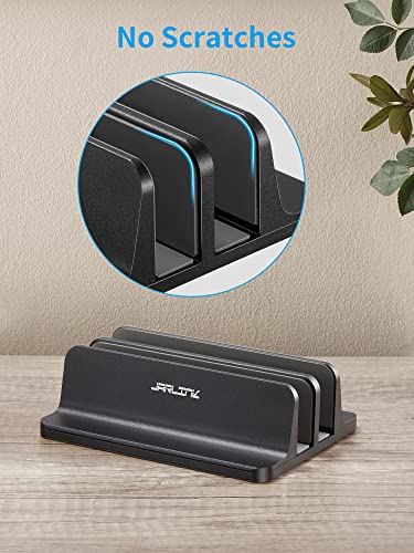 JARLINK Double Vertical Laptop Stand, Adjustable Aluminum Desk Dock, Black - color: Black, size: 2-slot