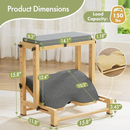 Double Step Foot Rest Under Desk, Adjustable Wooden Desk Foot Rest with 4 Heights, Ergonomic Foot Stool with Cushion for Office, Gaming & Study (Natural Color) - color: Natural Color