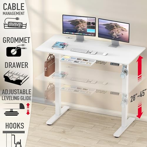 SHW 55 x 28 Electric Height Adjustable Standing Desk w/Drawer, White - color: White, size: 55-Inch
