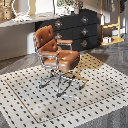 Tempered Glass Chair Mat, 55" x 48" Heavy Duty Chair Mat Round Corner with Polished Edge, Clear Office Chair Mat for Office Home Hard Floor Carpeted, Transparent, Glides Smoothly, Easy Clean - size: 55" x 48"