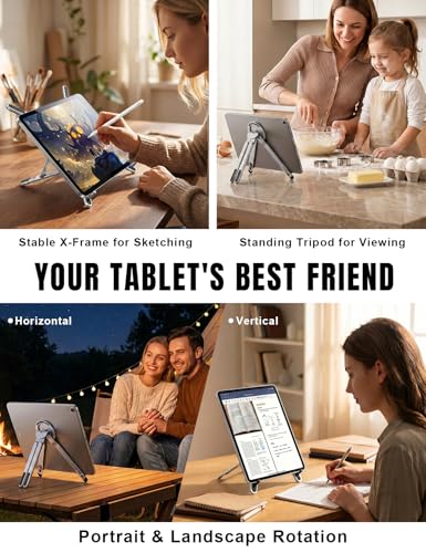 4-in-1 Foldable Laptop Stand & Magnetic Phone Holder, Silver Aerospace Aluminum Portable Desk Mount with N52 MagSafe Compatible Tripod Handle for MacBook Pro, iPad, Travel & Vlogging - color: Silver