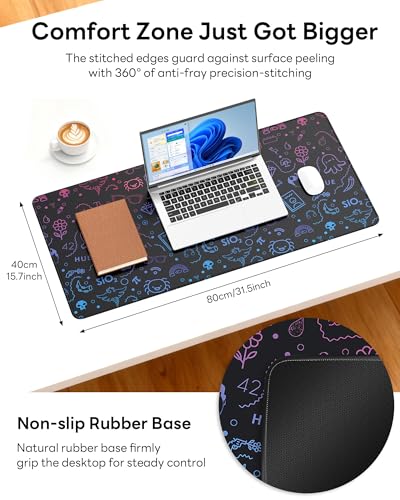 Mouse Pad 31.5x15.7in Large Desk Mat Non-Slip for Office - color: Cute Graffiti, size: 31.5" x 15.7"
