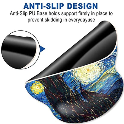 ToLuLu Mouse Pad Wrist Rest Support Gel, Ergonomic Mouse Pads with Non Slip PU Base, Mouse Wrist Rest Pad for Laptop Computer Home Office Working Gaming Pain Relief, Van Gogh Starry Night - color: Beautiful Night