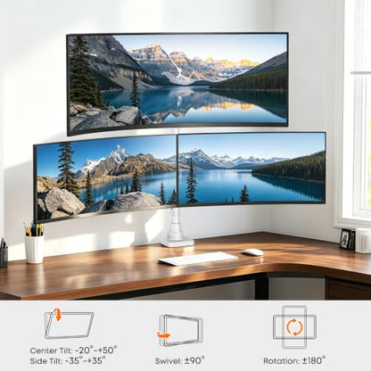 PUTORSEN Triple Monitor Mount, Up to 49 Inches, Holds 44 lbs - color: White
