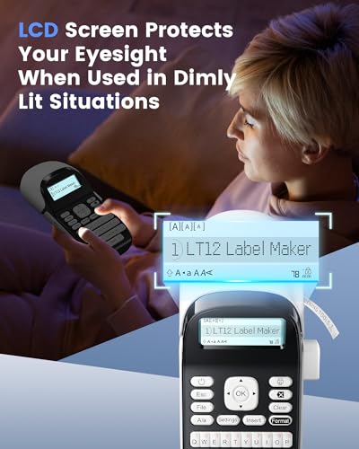 Phomemo Label Maker Machine with Tape LT12, QWERTY Keyboard Label Makers | Rechargeable, Bluetooth Handheld Labeler for Home, Office, Outdoor, Gray