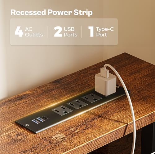 Huuger 55 inch Computer Desk with Power Outlets & 4 Drawers - color: Rustic Brown, size: 55 Inch