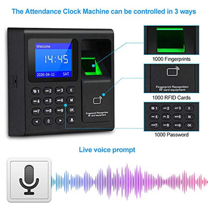 LIBO Intelligent Biometric Fingerprint Time Attendance Machine Time Clock Recorder Employee Check-in Device Access Control Keypad with RFID Key fobs
