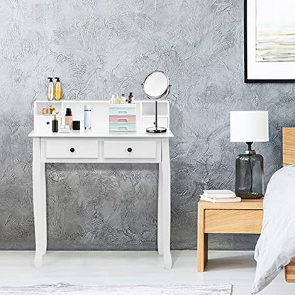 Giantex Writing Desk with 4 Drawers, Removable Floating Organizer 2-Tier Mission Home Computer Vanity Desk for Apartment Small Space, White - color: White