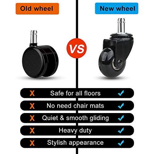 Office Chair Caster Replacement Wheel for Hardwood Floor and Carpet,2" Heavy Duty Universal Floor Safe Caster Set of 5,Rubber Wheels Office Chair to Replace Office Chair mats,fits 98% Chairs - color: Black