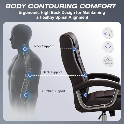 Executive Office Chair Adjustable Leather Chair High Back Swivel Office Desk Chair with Padded Armrest 350lbs Load-Bearing Spring Seat Computer Desk Chair for Home Office, Brown - color: Brown