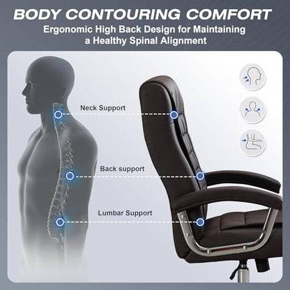Executive Office Chair Adjustable Leather Chair High Back Swivel Office Desk Chair with Padded Armrest 350lbs Load-Bearing Spring Seat Computer Desk Chair for Home Office, Brown - color: Brown