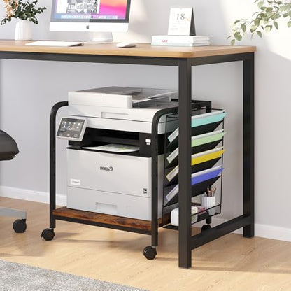 Large Printer Stand with Hanging File, Adjustable Height & Wheels - color: Rustic Brown, size: Large