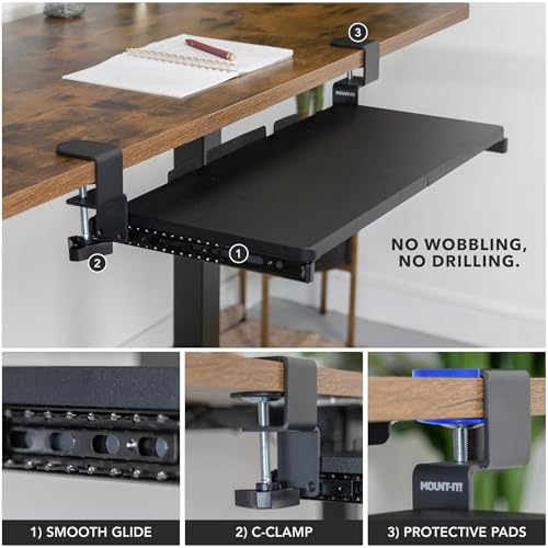 Mount-It! 24” Clamp-On Under Desk Keyboard Tray, Slide-Out Keyboard Drawer for Desk, Ergonomic Pull-Out Platform with Smooth Gliding Tracks, No-Drill C-Clamp Mount, Under Desk Keyboard Holder - size: 24" x 11"