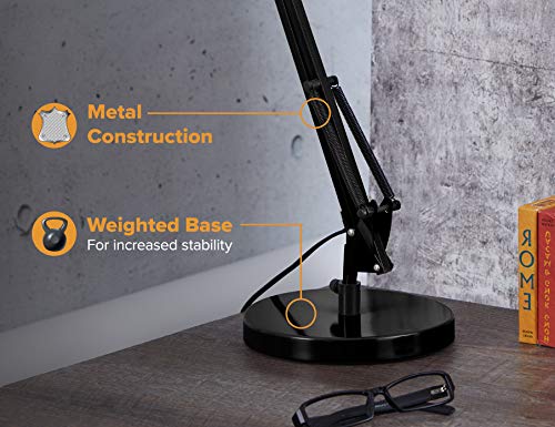 Bostitch Office VLF100D Swing Arm Desk Lamp, Metal, 36" Reach with Multi-Joint Adjustment, Includes Replaceable LED Bulb (VLF), Black - size: Desk 36" Reach, style: Base, Black
