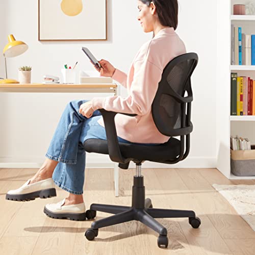 Amazon Basics Breathable Mesh Mid-Back Office Desk Chair with Armrests, Lumbar Support, 360-Degree Swivel, Adjustable-Height, Black