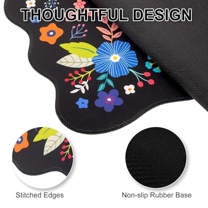 L-SPOUTTO Floral Mouse Pad, Black Scalloped Desk Mat XXL Gaming Mousepad | Botanical Large 35.4x15.7in Non-Slip Rubber Base Keyboard Pad Waterproof Desktop Mat for Laptop Computer Game Home Office - color: Colorful Flowers