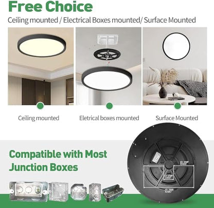 15.8Inch 4PK Black LED Flush Mount Ceiling Light,32W,3480LM,3CCT Selectable | 3000K/4000K/6000K CCT Selectable, Black Close to Ceiling Round Flat Panel Light, Super Slim LED Ceiling Light for Bedroom - color: Black