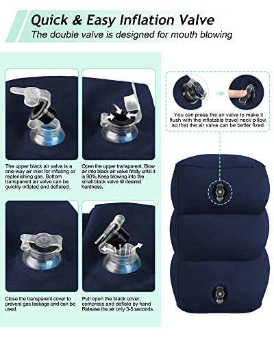 Inflatable Travel Foot Rest Pillow, Kids Airplane Bed, Adjustable 3 Layers Height Leg Rest Pillow, Adults Travel Essentials Great for Airplane, Office, Home, Trains, Cars (Blue) - color: Blue