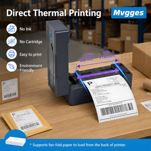 Mvgges Shipping Label Printer,Bluetooth 4x6 Thermal Label Printer for Small Business Office or Home, Compatible with Android, iOS, Windows and Mac, Widely Used for Amazon,USPS,Etsy,Inky Black