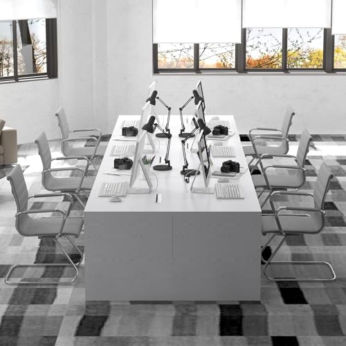 Conference Room Chairs Set of 6, Waiting Room Chairs with Arms, Faux Leather Reception Chairs No Wheels, Office Guest Chairs with Mid Back Support and Chrome Sled Base, Grey - color: Grey, size: 6PCS