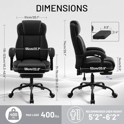 Ergonomic Office Chair with Footrest,PU Leather Executive Desk Chair Padded Linkage Armrests,Lumbar Support,Swivel Computer Chair for Home Office & Gaming,Black - color: Black