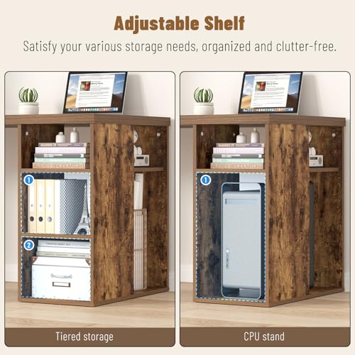 EXCEFUR Computer Desk for Home Office, Modern Writing Desk with Reversible Storage Shelves, Wood and Metal Gaming Study Table Workstations, 53 Inch, Rustic Brown - color: Brown