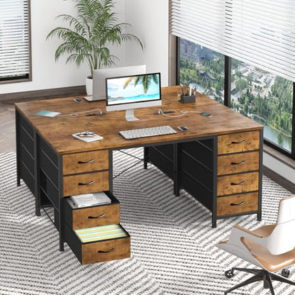 50 Inch Computer Desk with 8 Drawers for Home Office, Bedroom, Living Room - color: Rustic Brown, size: 18.9"D x 50.4"W x 29.3"H