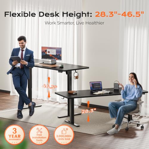 Huuger 71 x 30 Large Electric Standing Desk, Height Adjustable Computer Desk, 29.5" Deep Desktop, Stand up Gaming Office Table with 2 Hooks, 3 Preset Heights, for Home Office, Black - color: Black, size: 71*30 inch (no outlets)