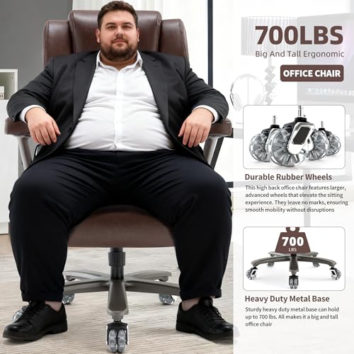 700lbs Big and Tall Office Chair, Large Heavy Duty Computer Desk Chair - color: Brown
