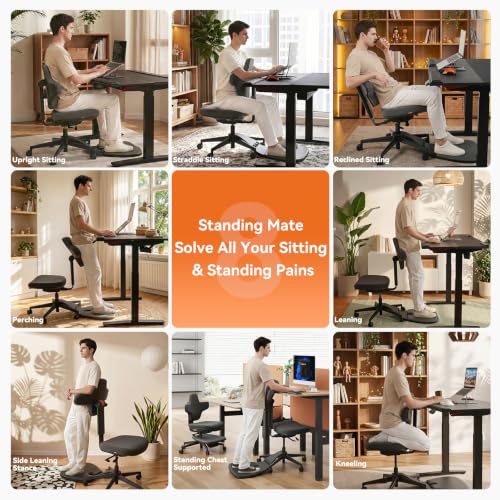 Standing Desk Chair, Ergonomic Standing Mate Chair Stool with 167° Adjustable Flip Backrest, Multi-Position Sit-Stand-Lean Office Chair, Anti-Fatigue Design, MT-L-DG - size: M/L Size (for 5'8" - 6'4")