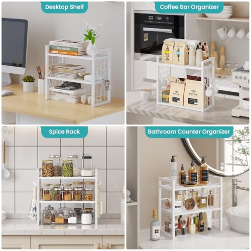 ELITEROO Desk Shelf Organizer, Tiered Wood Desktop Book Shelf, White - color: White
