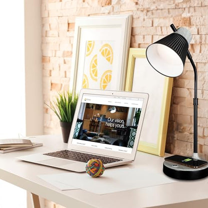 OttLite LED Table Lamp with Wireless Charging and USB, Black and Grey | ClearSun LEDs Reduce Eyestrain | 3 Color Temperature Modes | Movable Pivoting Shade | Extends 21"-25" Tall - color: Black