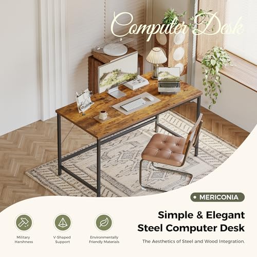 Mericonia 55x20 Inch Computer Desk, 0.6" Thick Small Office Table - color: Rustic Brown, size: 55",0.6"T