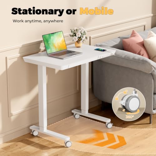 32" Electric Standing Desk with Drawer, Rolling Laptop Desk - color: White Wood-top, size: 32"