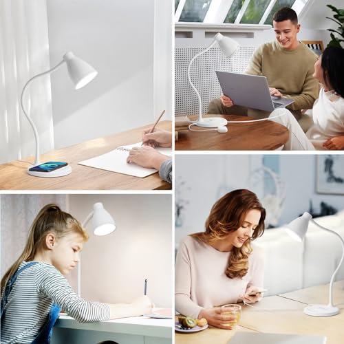 BOHON LED Desk Lamp for Home Office with USB C Charging Wireless Charger - color: White, size: Standard