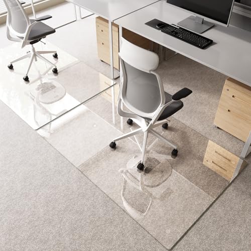 Tempered Glass Chair Mat for Carpet 60"x40", Floor Protector | Ultra Clear Office Chair Mat for Hardwood Floors & Carpets, Heavy Duty 0.2" Scratch-Resistant Surface with Non-Slip Pads - size: 60"x40"