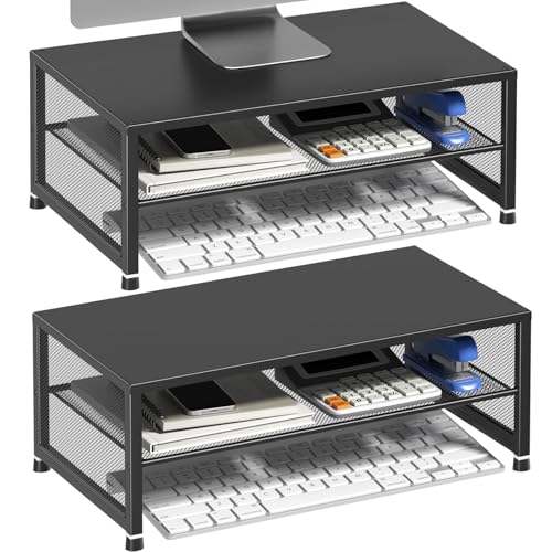 ECOLOVI 2-Tier Computer Monitor Stand Riser, Desk Organizer for Monitor, Printer & Laptop Stand, Desktop Workspace Organizers for Office Supplies(Black 2-Pack) - color: Black 2-Pack, size: 2-tier