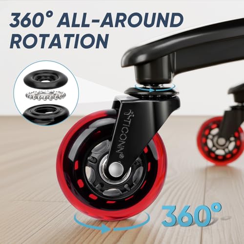 TICONN Office Chair Caster Wheels Set of 5 for Tile, Hardwood Floors and Carpets, Universal Fit for Most Chairs (Red) - style: Red