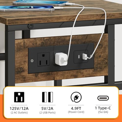YAOHUOO 3 Tier Large Printer Stand with Power Outlet/Adjustable Shelf - color: Rustic Brown, size: 22"×15"