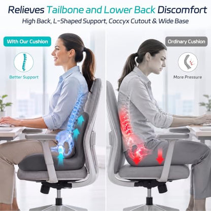 Seat Cushion & Back Support for Tailbone and Lower Back Relief - color: Black