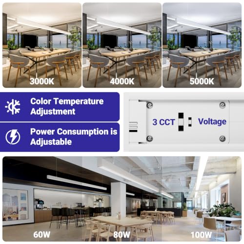 JTT 8FT LED Linear Light White, 100/80/60W 8' Linkable Office Light 2Pack - color: White 2 Pack（8FT）