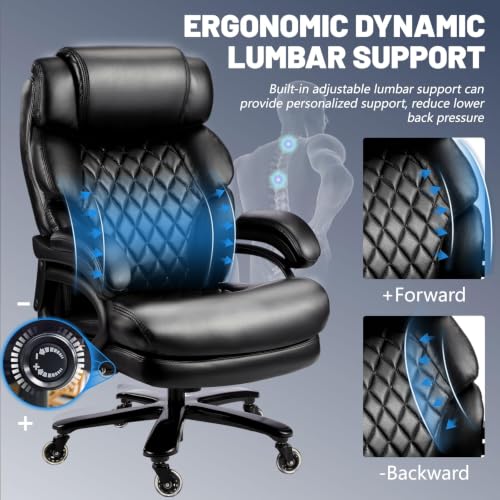 800LBS Big and Tall Office Chair for Heavy People, Heavy Duty Executive Chair with High Back, Extra Wide Seat and Adjustable Lumbar, Large Computer Desk Chair Comfortable for Home Office - color: Black
