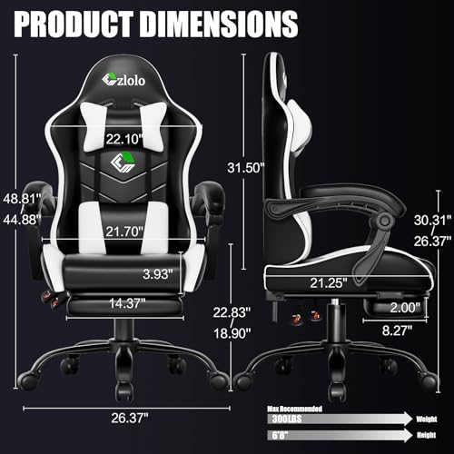 Czlolo Gaming Chair, Ergonomic Office Computer Chair with Footrest and Lumbar Support Massager High Back Video Gamer Chair, Wide＆Thick Cushion, 90°-135° Recline, Adjustable Height, Cloud White - color: Cloud White